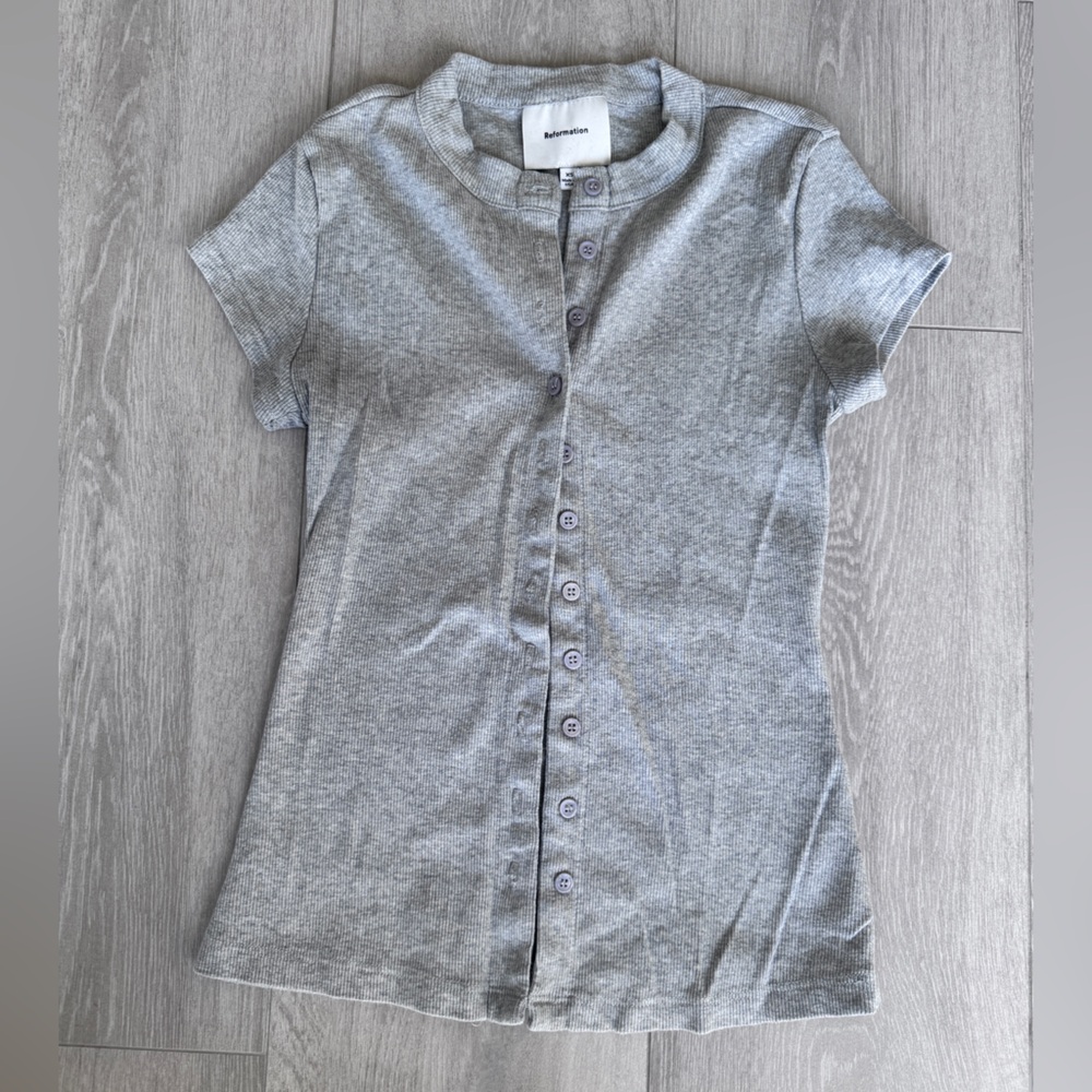 Reformation Light Gray Ribbed Knit Top
